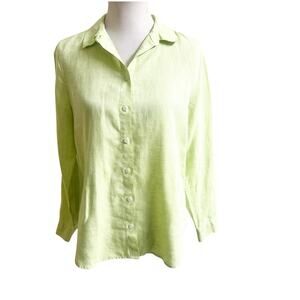 Chico’s 100% Linen Button Down Size 0/Small Green Chartreuse Beach Summer